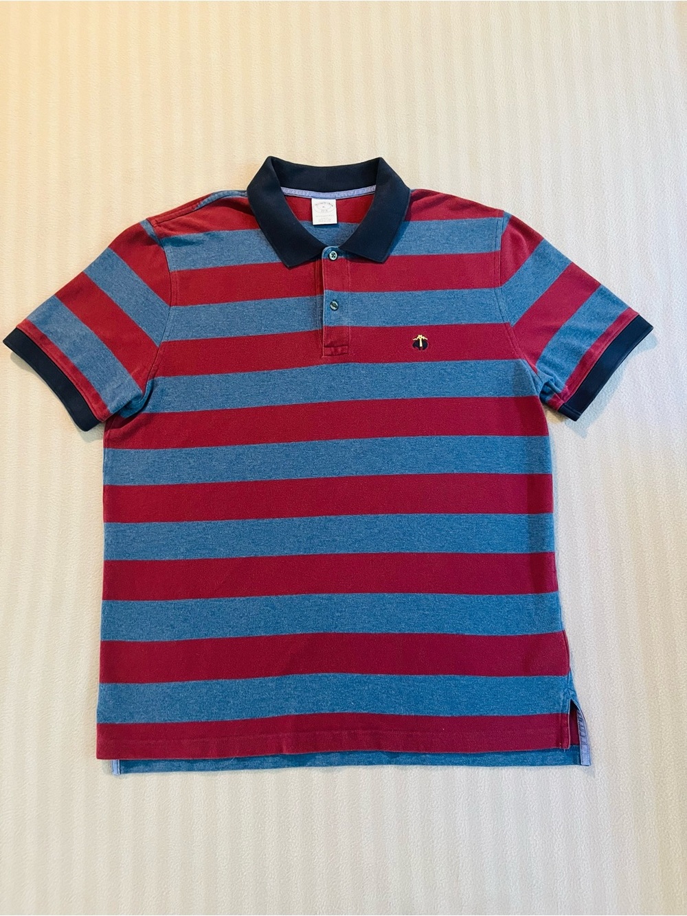Brooks Brothers Red and Blue Striped Polo with Navy Trim